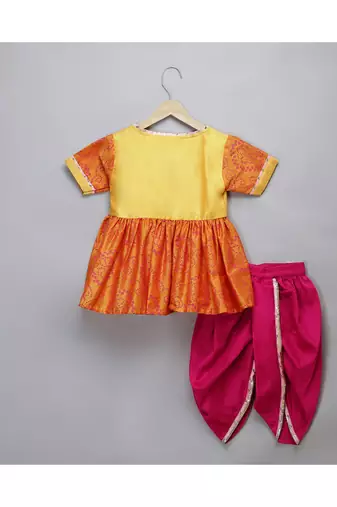 Ganpati embroidered orange yello dhoti set