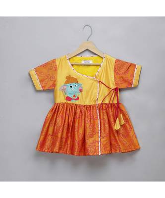 Ganpati embroidered orange yello dhoti set 4