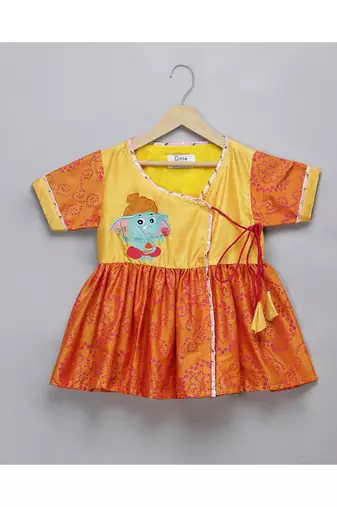 Ganpati embroidered orange yello dhoti set