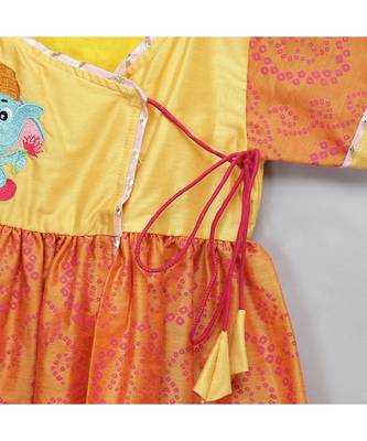 Ganpati embroidered orange yello dhoti set 5
