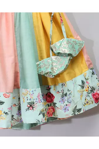 Green floral printed off shoulder lehnga set