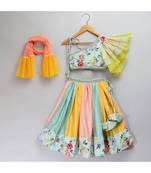 Green floral printed off shoulder lehnga set