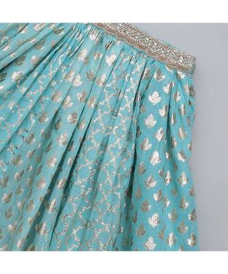 Blue ruffled blouse with cotton zari lehnga 2