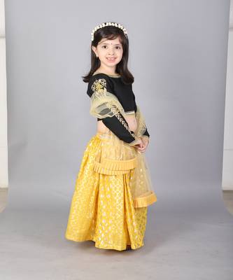 Black emb blouse with cotton zari lehnga 2