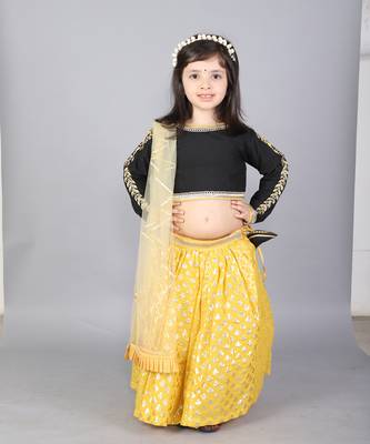 Black emb blouse with cotton zari lehnga 1