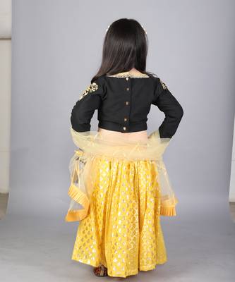 Black emb blouse with cotton zari lehnga 3