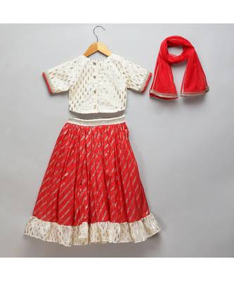 Offwhite embroidered chanderi lehnga set 3