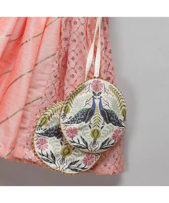 Peach peacock printed chanderi lehnga set 2