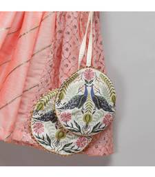 Peach peacock printed chanderi lehnga set