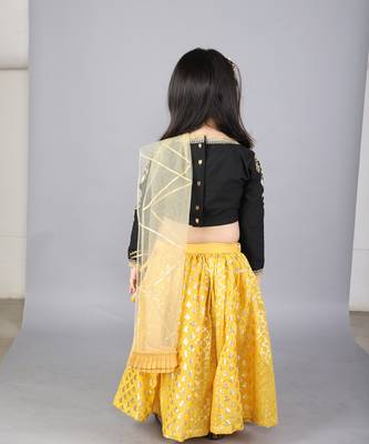 Black emb blouse with cotton zari lehnga 4