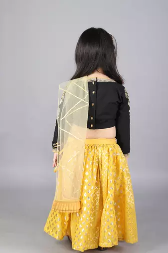 Black emb blouse with cotton zari lehnga