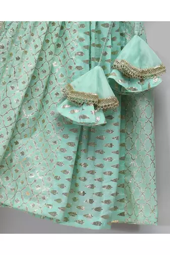 Pastel green organza frill chanderi lehnga set