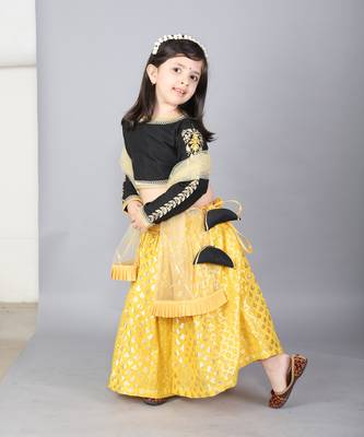 Black emb blouse with cotton zari lehnga 5