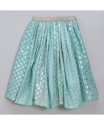 Blue ruffled blouse with cotton zari lehnga 5