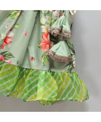 Floral printed off shoulder lehnga set with attached dupatta 2