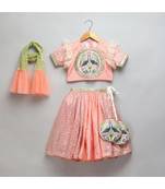 Peach peacock printed chanderi lehnga set