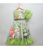 Floral printed off shoulder lehnga set with attached dupatta