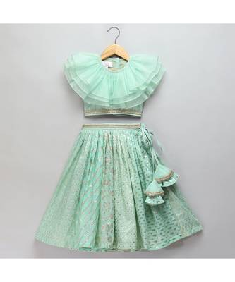 Pastel green organza frill chanderi lehnga set 1