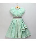Pastel green organza frill chanderi lehnga set