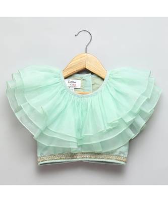 Pastel green organza frill chanderi lehnga set 4