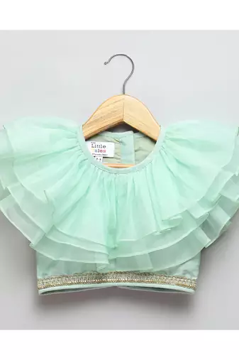 Pastel green organza frill chanderi lehnga set