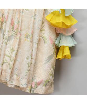 Pastel frill blouse with parrot print lehnga 2
