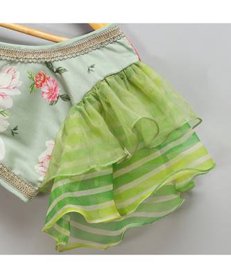 Floral printed off shoulder lehnga set with attached dupatta 4