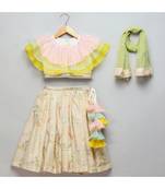 Pastel frill blouse with parrot print lehnga