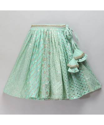 Pastel green organza frill chanderi lehnga set 5