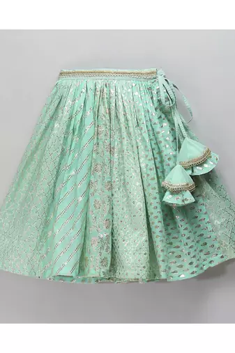 Pastel green organza frill chanderi lehnga set
