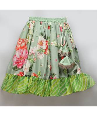 Floral printed off shoulder lehnga set with attached dupatta 5
