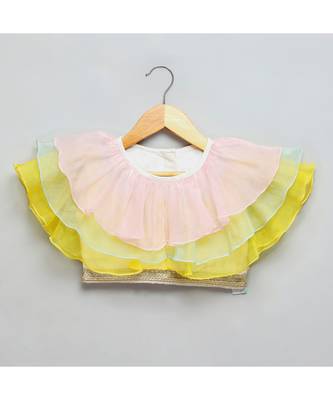 Pastel frill blouse with parrot print lehnga 4