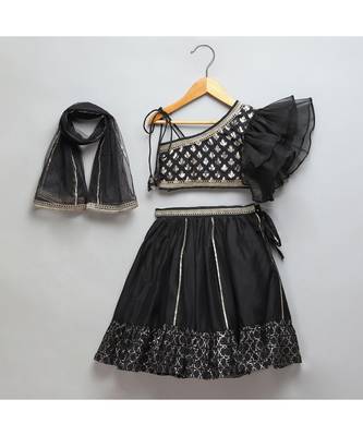 Black chanderi off shoulder lehnga set 1