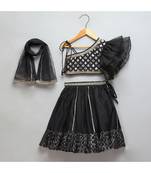 Black chanderi off shoulder lehnga set