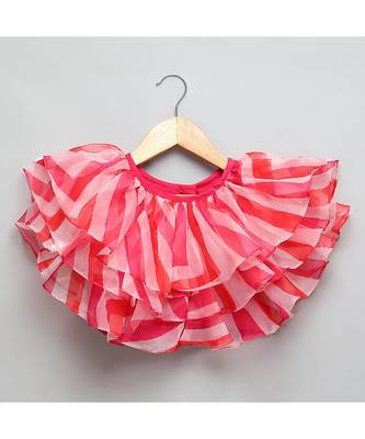 Pink lehriya frill blouse and chanderi lehnga set 4