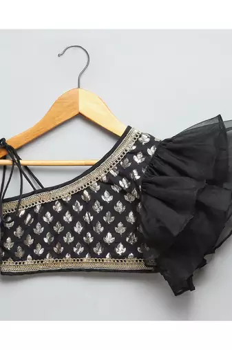 Black chanderi off shoulder lehnga set