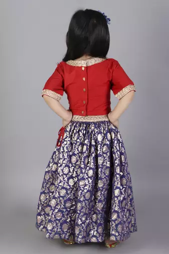 Red and blue zari embroidery lehnga set