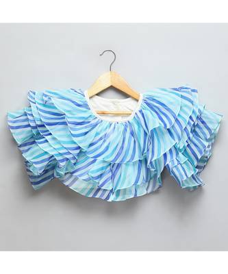 Blue lehriya frill blouse and lehnga set 4