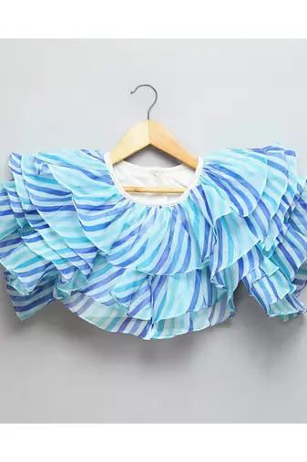 Blue lehriya frill blouse and lehnga set