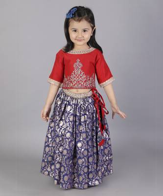 Red and blue zari embroidery lehnga set 1