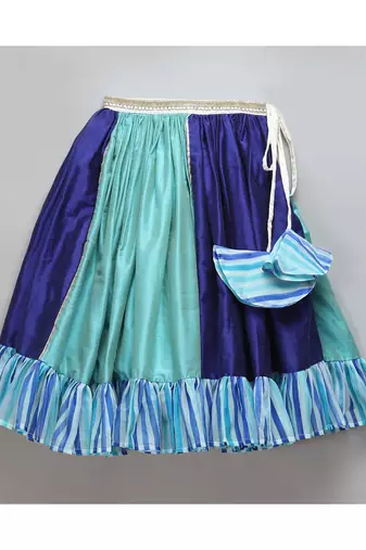 Blue lehriya frill blouse and lehnga set