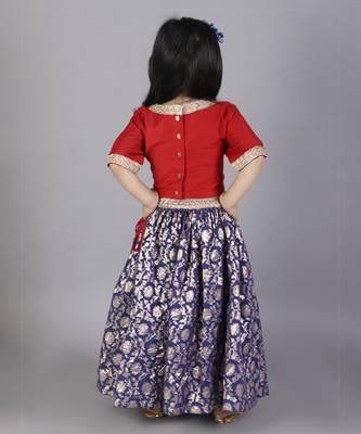 Red and blue zari embroidery lehnga set 3