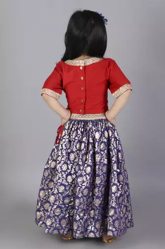 Red and blue zari embroidery lehnga set