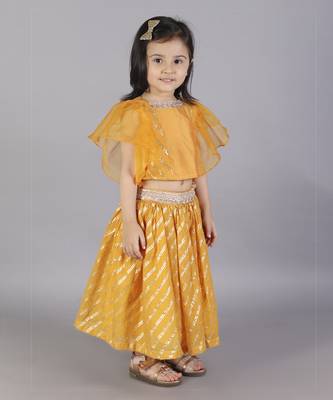 Orange zari organza blouse with cotton zari lehnga 1