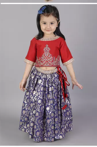 Red and blue zari embroidery lehnga set