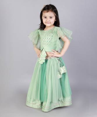 Green zari organza blouse with net lehnga 1