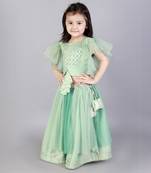 Green zari organza blouse with net lehnga