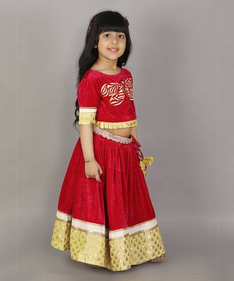 Pink velvet embroidered blouse with lehnga 2