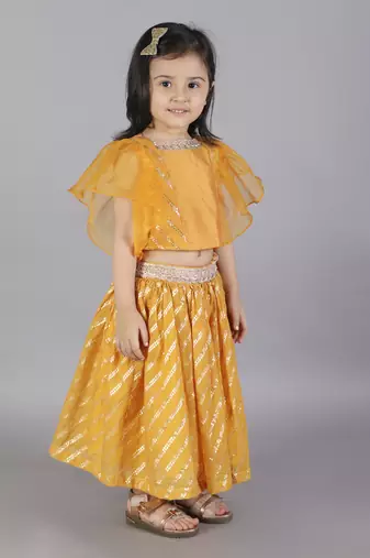Orange zari organza blouse with cotton zari lehnga
