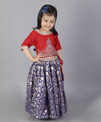 Red and blue zari embroidery lehnga set 5